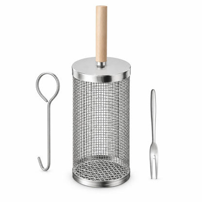 Rolling Grill Basket with Wooden Handle
