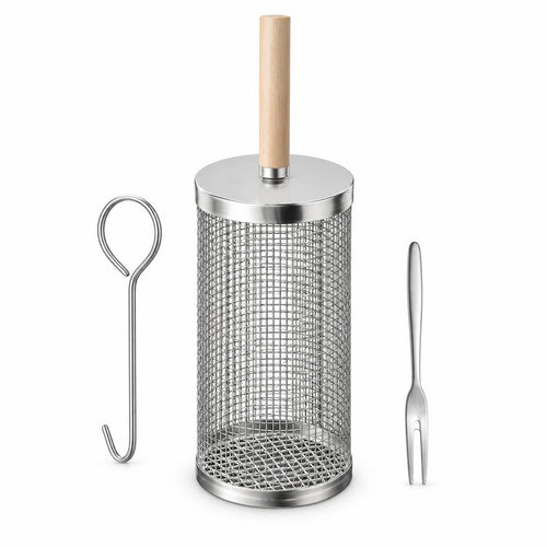 Rolling Grill Basket with Wooden Handle