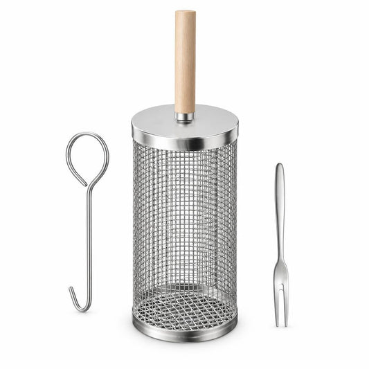 Rolling Grill Basket with Wooden Handle